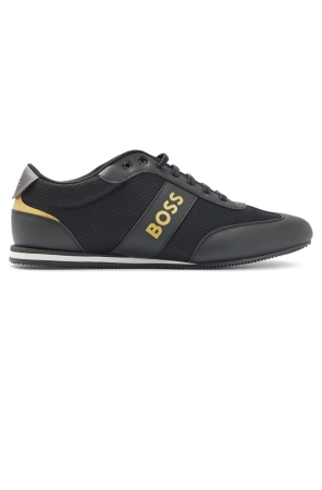 Black HUGO BOSS Branded Mesh Rubberized Panels Men's Sneakers | 8053GBJNU