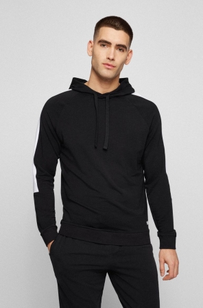 Black HUGO BOSS Colour-blocked Contrast Logo Men's Sweatshirt | 9352UJZAX