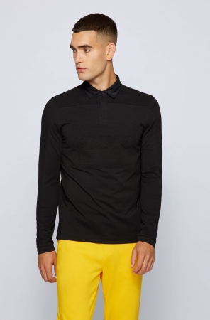 Black HUGO BOSS Cotton-blend Logo Artwork Men's Polo Shirts | 2673MRLQU