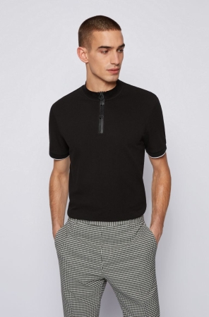 Black HUGO BOSS Regular-fit Cotton-piqu Stcollar Men's Polo Shirts | 0123HQBJG