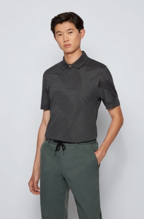 Black HUGO BOSS Slim-fit Mercerized Cotton Silk Men's Polo Shirts | 4120ABYWH