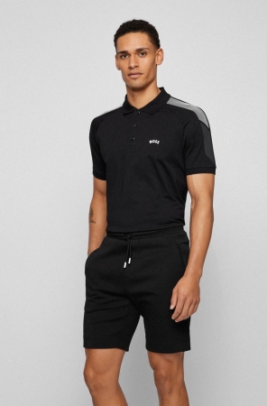 Black HUGO BOSS Stretch-cotton Curved Logo Men's Polo Shirts | 4581AEDYT