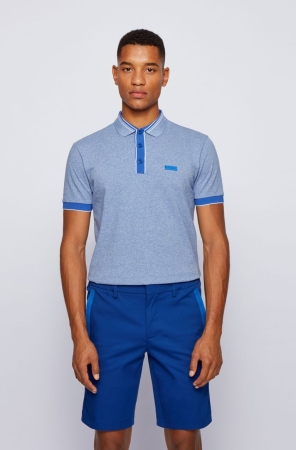 Blue HUGO BOSS Contrast Trims New-season Logo Men's Polo Shirts | 6271SKFIH