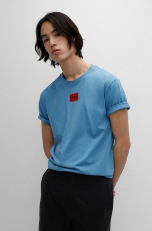 Blue HUGO BOSS Regular-fit Cotton Logo Label Men's T Shirts | 4563MCBEY