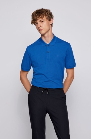 Blue HUGO BOSS Regular-fit Pima-cotton Piqu Men's Polo Shirts | 7092YOHUJ