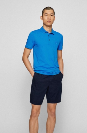 Blue HUGO BOSS Stretch-cotton Slim-fit Logo Patch Men's Polo Shirts | 6523GPAYU