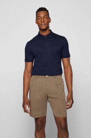 Dark Blue HUGO BOSS Cotton-mesh Chest Pocket Men's Polo Shirts | 4759VJAID