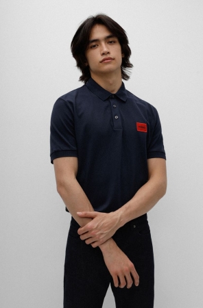 Dark Blue HUGO BOSS Cotton-piqu Slim-fit Logo Label Men's Polo Shirts | 3487FSZUD