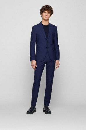 Dark Blue HUGO BOSS Extra-slim-fit Virgin-wool Micro Pattern Men's Suits | 5473KEDGR