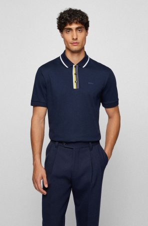 Dark Blue HUGO BOSS Interlock-cotton Rubberized Logo Men's Polo Shirts | 7842TKJSG