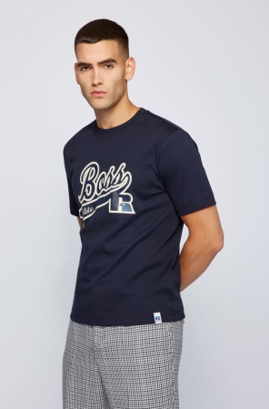 Dark Blue HUGO BOSS Relaxed-fit Pima Cotton Exclusive Logo Men's T Shirts | 4873BNRYK