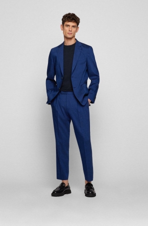 Dark Blue HUGO BOSS Slim-fit A Melange Blend Men's Suits | 8364WSOBI