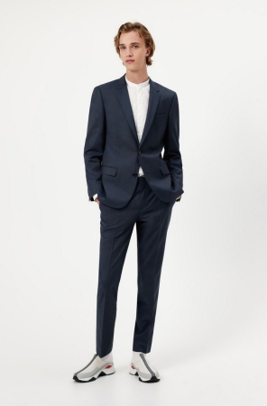 Dark Blue HUGO BOSS Slim-fit A Patterned Wool Blend Men's Suits | 4806JINUT