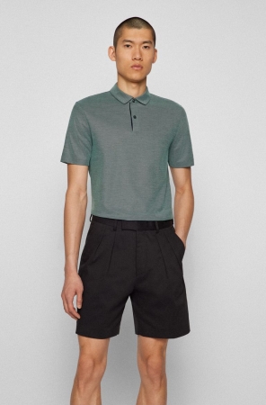 Dark Blue HUGO BOSS Slim-fit Honeycomb-structured Cotton Men's Polo Shirts | 3680TVUFO