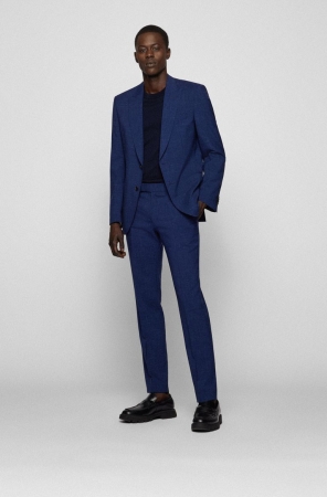Dark Blue HUGO BOSS Slim-fit Patterned Virgin Wool Men's Suits | 4598RKJMP
