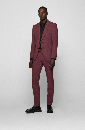 Dark Red HUGO BOSS Slim-fit Patterned Virgin Wool Men's Suits | 8279EUTKI