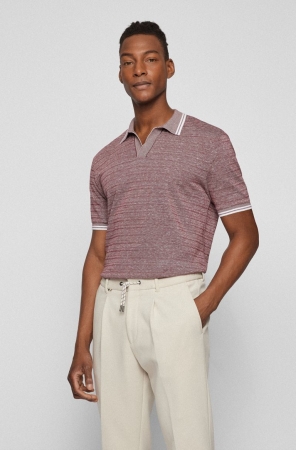 Dark Red HUGO BOSS Slim-fit Striped Cotton Men's Polo Shirts | 8917FCOAZ