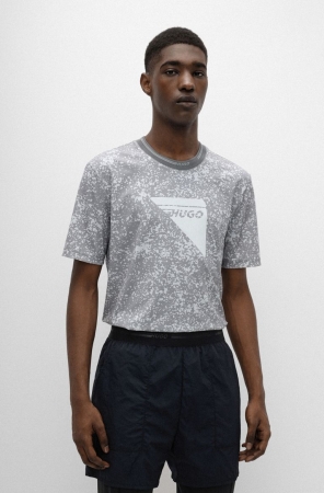 Grey HUGO BOSS Powder-print Decorative Reflective Logo Men's T Shirts | 0537XDHAP