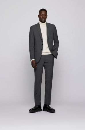 Grey HUGO BOSS Slim-fit Micro-patterned Virgin Wool Men's Suits | 6495JFYAU