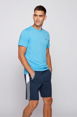 Light Blue HUGO BOSS Cotton Curved Logo Men's T Shirts | 6253ISHZW