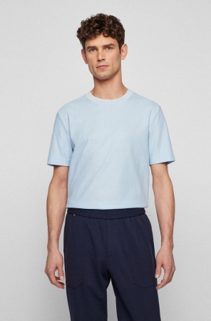 Light Blue HUGO BOSS Slim-fit Honeycomb Cotton Tipped Collar Men's T Shirts | 7394HLXFN