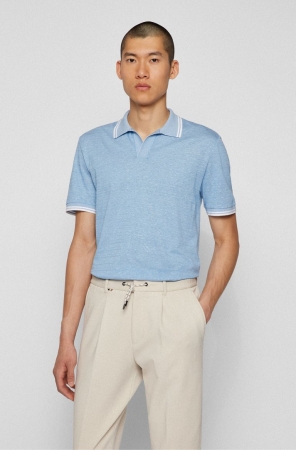 Light Blue HUGO BOSS Slim-fit Striped Cotton Men's Polo Shirts | 8904IMGCE