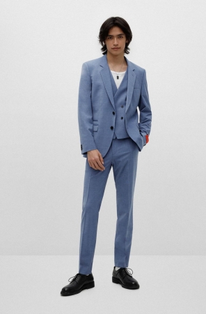 Light Blue HUGO BOSS Three-piece Extra-slim-fit Stretch Fabric Men's Suits | 8567RWOGT