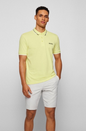 Light Green HUGO BOSS Cotton-blend Logo Details Men's Polo Shirts | 7856DCAUX