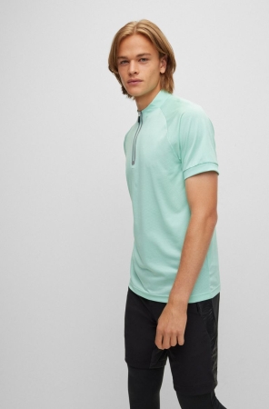 Light Green HUGO BOSS Slim-fit Active-stretch Mesh Men's Polo Shirts | 4862XKUFM