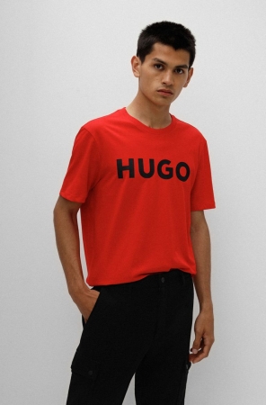 Light Pink HUGO BOSS Cotton Regular-fit Contrast Logo Men's T Shirts | 8123RBDLM