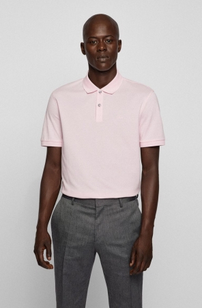 Light Pink HUGO BOSS Organic-cotton Embroidered Logo Men's Polo Shirts | 3619SEWVR