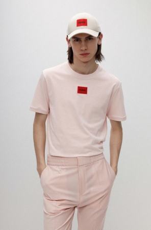 Light Pink HUGO BOSS Regular-fit Cotton Logo Label Men's T Shirts | 3247RVCGM