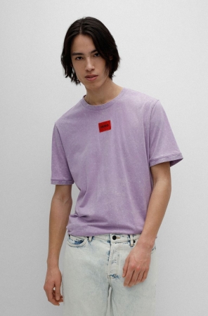 Light Purple HUGO BOSS Powder-dyed Cotton Logo Label Men's T Shirts | 9538OAHZM