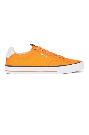 Orange HUGO BOSS Cotton-canvas Signature-stripe Trim Men's Sneakers | 4865PMKVL