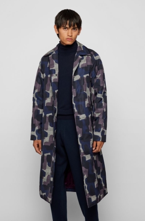 Purple HUGO BOSS Camouflage-print Lightweight Men's Jackets | 0849ZRBHP