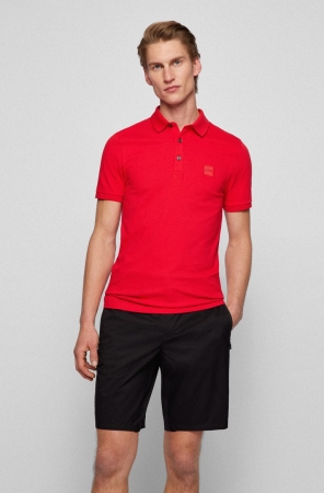 Red HUGO BOSS Stretch-cotton Slim-fit Logo Patch Men's Polo Shirts | 2156LKMSE