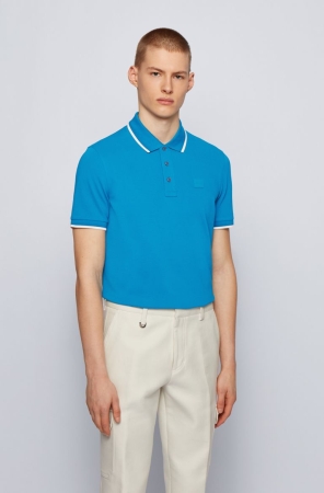 Turquoise HUGO BOSS Patch Cotton-blend Piqu Men's Polo Shirts | 0724WZKUI