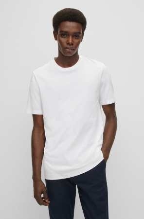 White HUGO BOSS Cotton A Regular Fit Men's T Shirts | 9852VOFJN