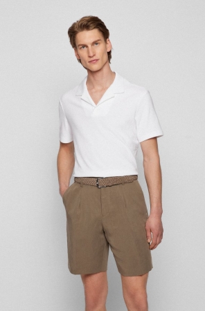 White HUGO BOSS Cotton-johnny Collar Men's Polo Shirts | 6340ZCFWL