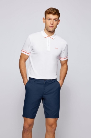 White HUGO BOSS Cotton-piqu Logo Details Men's Polo Shirts | 8405ZJVSA