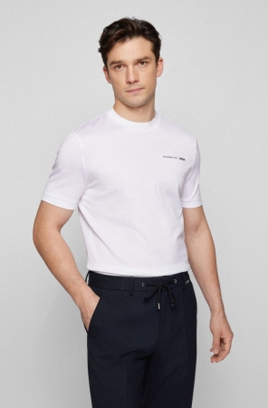 White HUGO BOSS Mesh-structured Organic Cotton Men's T Shirts | 0316YASGE