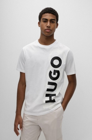 White HUGO BOSS Organic-cotton Crew-neck Transition Logo Men's T Shirts | 0168UWHVM
