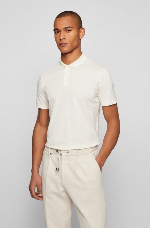 White HUGO BOSS Regular-fit Cotton Men's Polo Shirts | 0951BEOPS