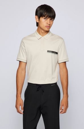 White HUGO BOSS Slim-fit Organic-cotton Interlock Men's Polo Shirts | 5607ZYKSQ
