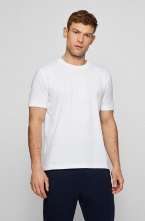 White HUGO BOSS Stretch-cotton Regular-fit Logo Branding Men's T Shirts | 2794WXZQO