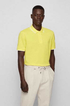 Yellow HUGO BOSS Cotton-blend Chest Logo Men's Polo Shirts | 4629ILEWU