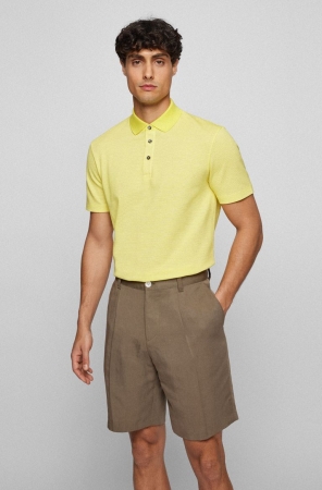 Yellow HUGO BOSS Regular-fit Bubble-structure Organic Cotton Men's Polo Shirts | 7053SJMAT