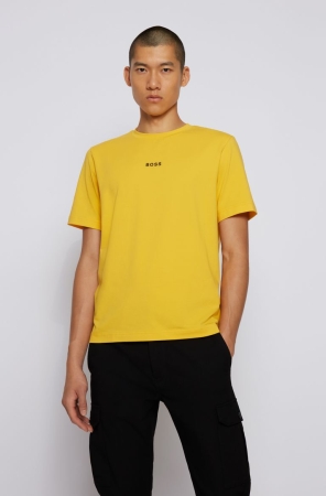 Yellow HUGO BOSS Relaxed-fit Stretch Cotton Logo Print Men's T Shirts | 8697QLZDM