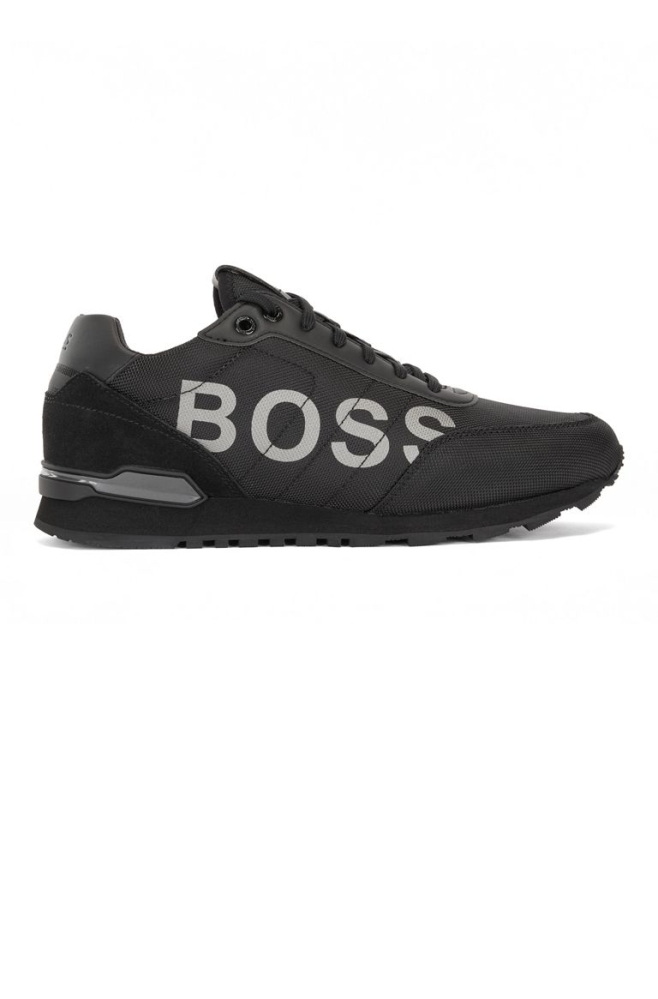 Black HUGO BOSS Logo Recycled-nylon Uppers Men\'s Sneakers | 2615VWTXE