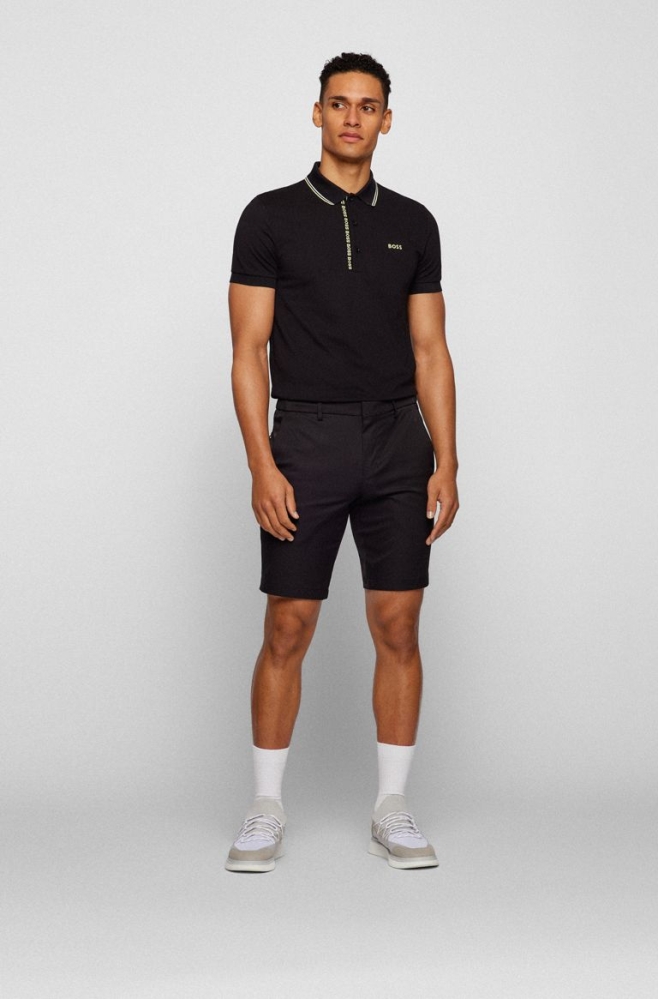Black HUGO BOSS Slim-fit Branded Men's Polo Shirts | 0587KRJOT